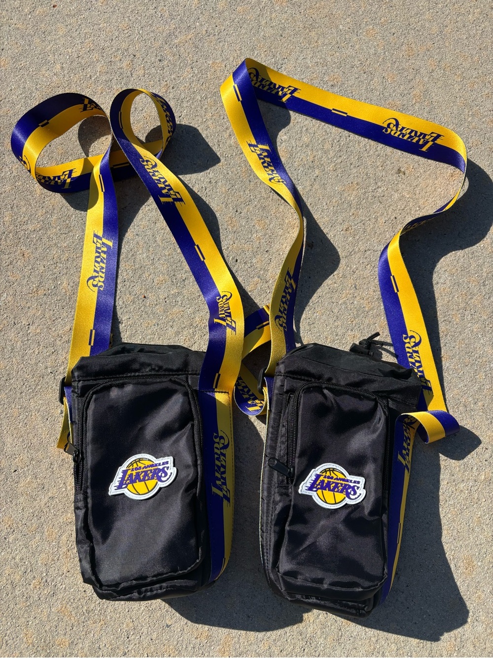 Lot of 2 LA Lakers Crossbody Insulated Water Bottle/ Cellphone Holder Bags -